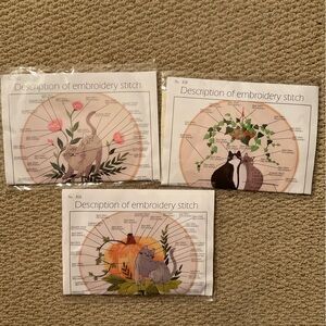 THREE Kitten Hand Embroidery Kits Slow Sew Stitch Ragdoll Persian Cat Lady/Daddy